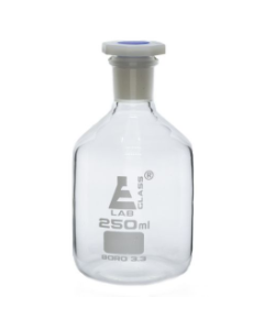Bottle Reagent, made of borosilicate glass, narrow mouth with acid proof polypropylene stopper 250ml., socket size 19/26
