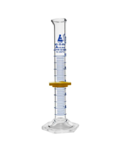 Cylinder Measuring Graduated, cap. 10ml., class 'A', Hex. base with spout, borosilicate glass, Blue Graduation with plastic guard