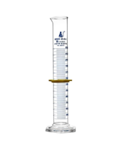 Cylinder Measuring Graduated, cap. 250ml., class 'B', Hex. base with spout, borosilicate glass, Blue Graduation with plastic guard