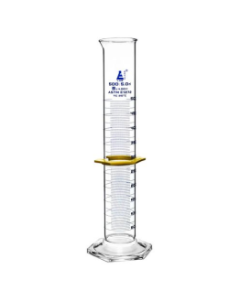 Cylinder Measuring Graduated, cap. 500ml., class 'B', Hex. base with spout, borosilicate glass, Blue Graduation with plastic guard