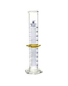 Cylinder Measuring Graduated, cap. 1000ml., class 'B', Hex. base with spout, borosilicate glass, Blue Graduation with plastic guard