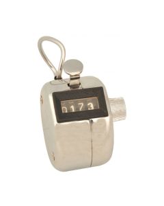 Handheld Tally Counter, Mechanical, Four Digit Display with Finger Ring, Silver - Eisco Labs