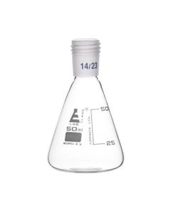 Erlenmeyer Flask with 14/23 Joint, 50ml Capacity, 25ml Graduations, Interchangeable Screw Thread Joint, Borosilicate Glass - Eisco Labs