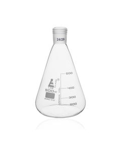 Erlenmeyer Flask with 24/29 Joint, 500ml - 100ml White Graduations - Interchangeable Screw Thread Joint - Borosilicate Glass - Eisco Labs