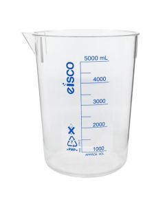 Beaker, 5000ml - Blue, Printed Graduations, Spout - Excellent Optical Clarity - TPX Plastic - Eisco Labs
