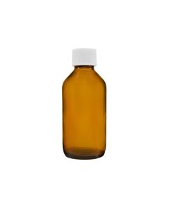 Reagent Bottle, 100ml - Amber Colored Glass - White Screw Cap - Soda Glass - Eisco Labs