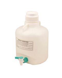 Carboy Bottle with Stopcock, 10 Liter Capacity, White Premium Polypropylene with 2 Handles - Eisco Labs