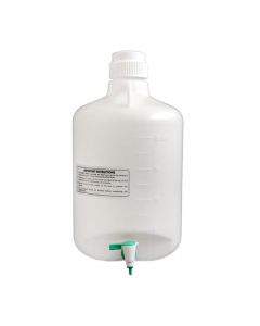 Carboy Bottle with Stopcock, 20 Liter Capacity, White Premium Polypropylene with 2 Handles - Eisco Labs