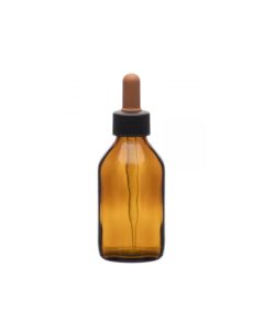 Dropping Bottle, 100ml (3.3oz) - Amber Soda Glass - Screw Cap with Amber Glass Dropper & Rubber Bulb - Eisco Labs