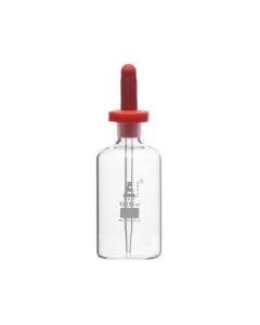 Dropping Bottle, 125ml (4.2oz) - Borosilicate 3.3 Glass - Eye Dropper Pipette and Dust Proof Rubber Bulb - Octagonal, Non-screw Top - Eisco Labs