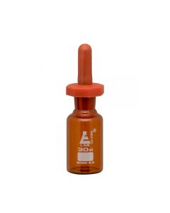 Dropping Bottle, 30ml (1oz) - Amber Borosilicate 3.3 Glass - Eye Dropper Pipette and Dust Proof Rubber Bulb - Octagonal, Non-screw Top - Eisco Labs