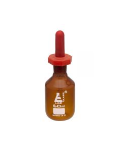 Dropping Bottle, 60ml (2oz) - Amber Borosilicate 3.3 Glass - Eye Dropper Pipette and Dust Proof Rubber Bulb - Octagonal, Non-screw Top - Eisco Labs