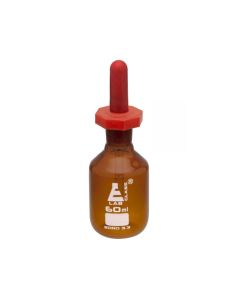 Dropping Bottle, 60ml (2oz) - Amber Borosilicate 3.3 Glass - Eye Dropper Pipette and Dust Proof Rubber Bulb - Octagonal, Non-screw Top - Eisco Labs