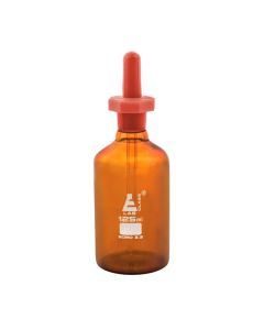 Dropping Bottle, 125ml (4.2oz) - Amber Borosilicate 3.3 Glass - Eye Dropper Pipette and Dust Proof Rubber Bulb - Octagonal, Non-screw Top - Eisco Labs