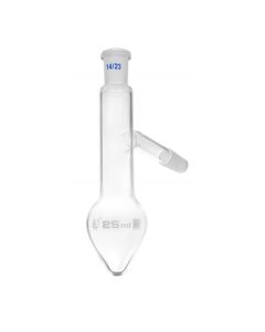 Distilling Flask, 25ml - 14/23 Joint & Side Socket - Borosilicate Glass, Pear Shape - Short Neck - Eisco Labs
