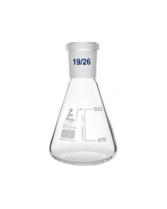 Erlenmeyer Flask, 50ml - 19/26 Joint, Interchangeable - Borosilicate Glass - Conical Shape, Narrow Neck - Eisco Labs