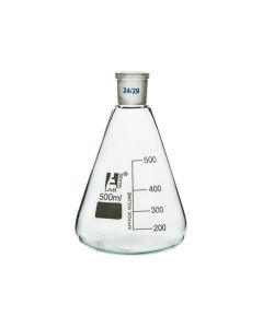 Erlenmeyer Flask, 500ml - 24/29 Joint, Interchangeable - Borosilicate Glass - Conical Shape, Narrow Neck - Eisco Labs