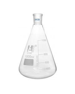 Erlenmeyer Flask, 1000ml - 24/29 Joint, Interchangeable - Borosilicate Glass - Conical Shape, Narrow Neck - Eisco Labs