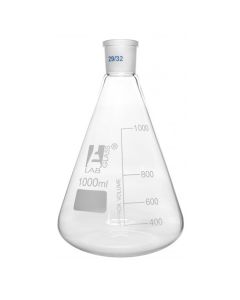 Erlenmeyer Flask, 1000ml - 29/32 Joint, Interchangeable - Borosilicate Glass - Conical Shape, Narrow Neck - Eisco Labs