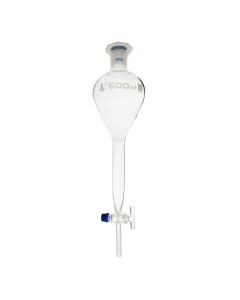 Gilson Separating Funnel, 500ml - Glass Stopcock - Plastic Stopper, Socket Size 29/32 - Borosilicate Glass - Eisco Labs