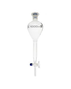 Gilson Separating Funnel, 1000ml - Glass Stopcock - Plastic Stopper, Socket Size 29/32 - Borosilicate Glass - Eisco Labs