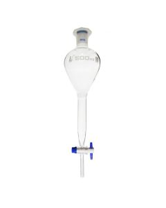 Gilson Separating Funnel, 500ml - PTFE Key Stopcock - Plastic Stopper, Socket Size 29/32 - Borosilicate Glass - Eisco Labs