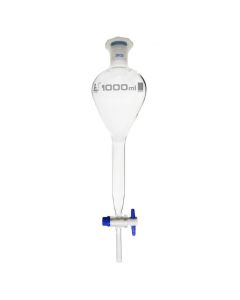 Gilson Separating Funnel, 1000ml - PTFE Key Stopcock - Plastic Stopper, Socket Size 29/32 - Borosilicate Glass - Eisco Labs