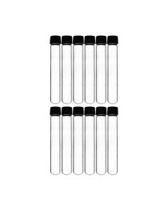 12PK Test Tubes, 50ml - Bakelite Screw Cap with Rubber Liner - Borosilicate 3.3 Glass - 5.9" x 1" - Round Bottom - Leak Proof - Eisco Labs