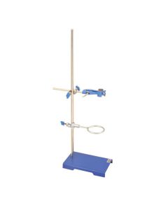 4 Piece Set - Rectangular Retort Stand, Rod, Clamp & Ring Set - 8"x5" Steel Base, 23.6" Stainless Steel Rod, 3" Steel Support Rings, 4-Pronged Cork-Lined Clamp - Eisco Labs