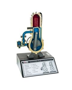 2 Stroke Gasoline Hand Crank Engine Model with Actuating Movable Parts to Demonstrate Engine Basics - 14" Tall - Eisco Labs