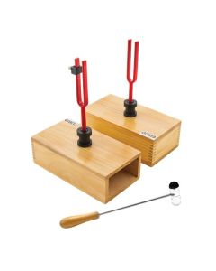 Resonant Tuning Forks Mounted on Pine Boxes, Set/2 - 440 Hz - Includes Tuning Mass & Mallet - Eisco Labs
