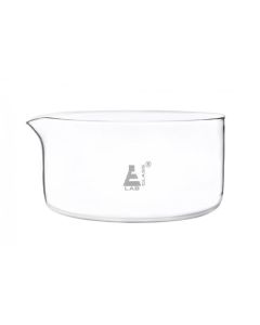 Dish Crystallizing, outer dia 190mm, borosilicate glass, flat bottom with spout