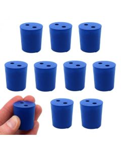 Blue neoprene stoppers with 2 holes (5 mm dia): Bottom 23mm Top 26mm Length 28mm Made from long la