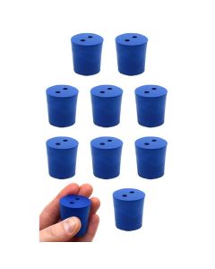 Blue neoprene stoppers with 2 holes (5 mm dia): Bottom 27mm Top 31mm Length 32mm Made from long la