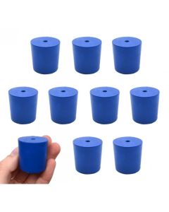 Blue neoprene stoppers with 1 hole (5 mm dia): Bottom 29mm Top 31mm Length 32mm Made from long las
