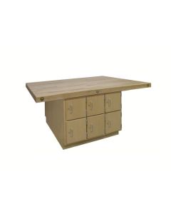 Hann LCBL-4-4V Six Locker Four Station Workbench With Vises 54 x 64