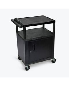 34"H AV Cart - 3 Shelves, Cabinet, Electric