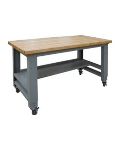 Hann MAH-2314-C Steel Leg Mobile Workbench With Maple Top Adjustable Height 30 x 60 with Casters