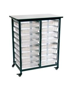 Mobile Bin Storage Unit - Double Row with Small Clear Bins