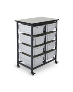 Mobile Bin Storage Unit - Double Row with Large Gray Bins