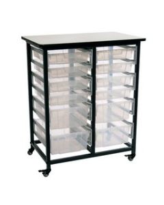 Mobile Bin Storage Unit - Double Row with Large and Small Clear Bins