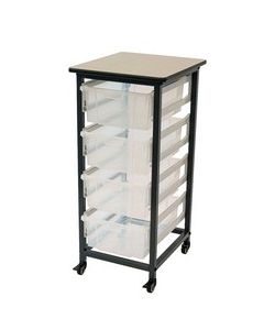 Mobile Bin Storage Unit - Single Row with Large Clear Bins