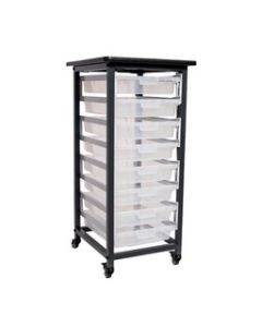 Mobile Bin Storage Unit - Single Row with Small Clear Bins