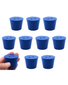 Neoprene Stoppers, 2 Holes - Blue - Size: 35mm Bottom, 45mm Top, 36mm Length - Pack of 10