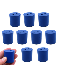 Neoprene Stoppers, 2 Holes - Blue - Size: 29mm Bottom, 31mm Top, 32mm Length - Pack of 10
