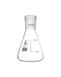 Erlenmeyer Flask with 19/26 Joint, 50ml Capacity, 25ml Graduations, Interchangeable Screw Thread Joint, Borosilicate Glass - Eisco Labs