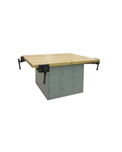 Hann L4-4V Steel Base Workbench with Lockers and Four Vices 54 L x 64 W