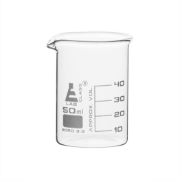 50ml Beaker Low form, with spout made of borosilicate glass, graduated