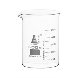 600ml Beaker Low form, with spout made of borosilicate glass, graduated,