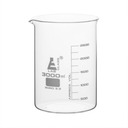 Beaker Low form, with spout made of borosilicate glass, graduated, 3000ml.